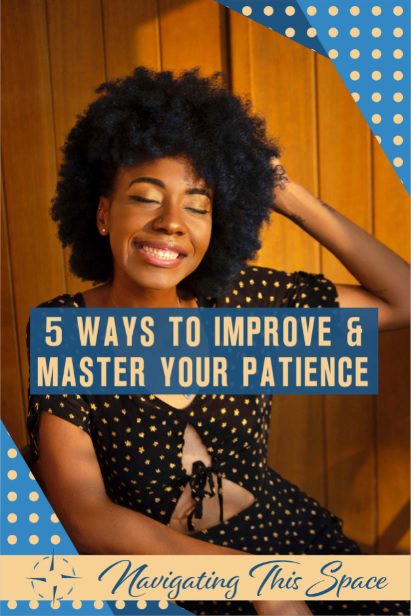 Woman with her hand on her head with a big smile on her face, mastering patience