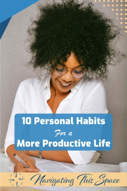 A black woman writes on a paper about 10 personal habits to be more productive in life