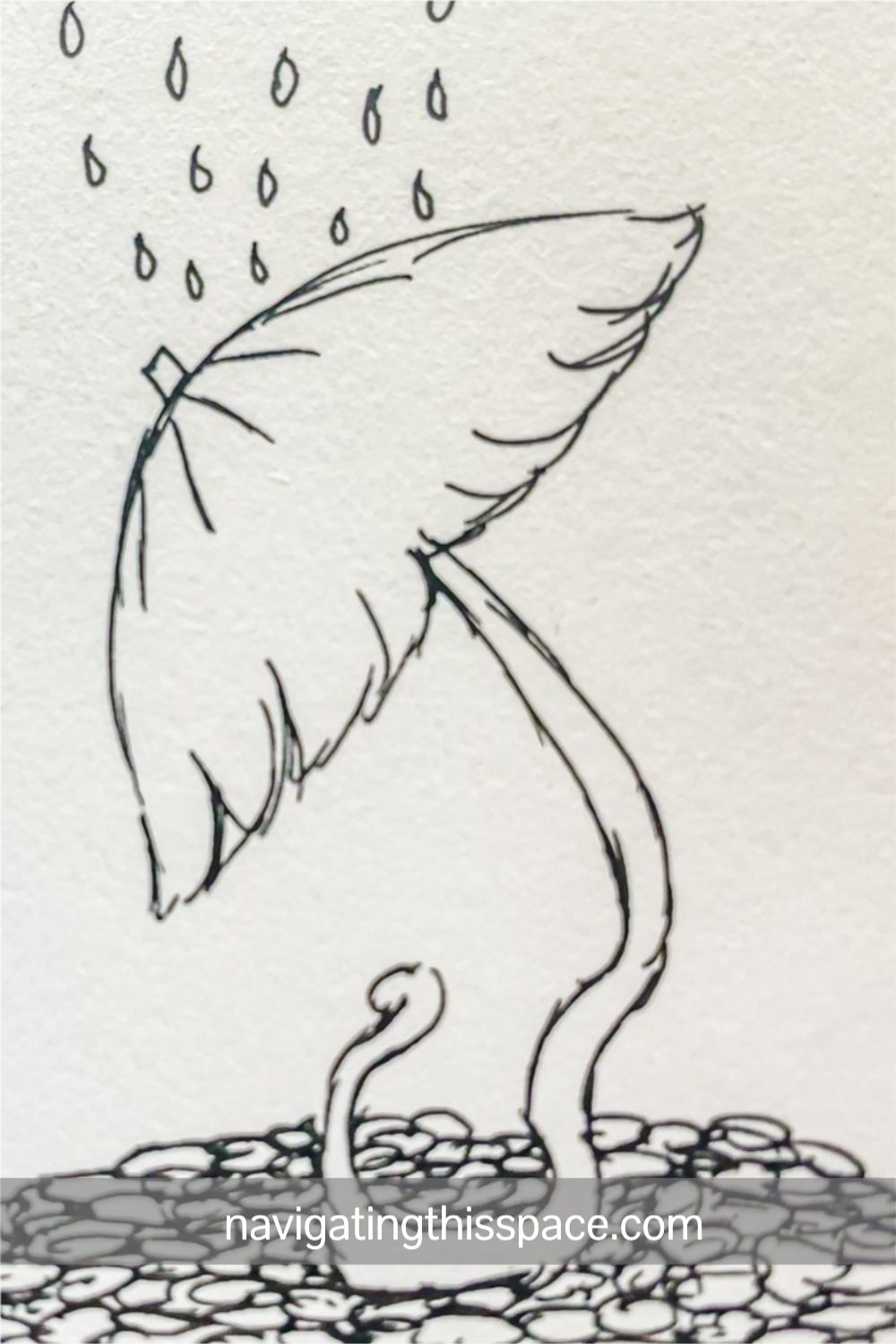 hand drawn illustration of a mushroom tree in the rain