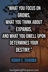 What you focus on grows, what you think about expands, and what you dwell upon determines your destiny - Robin S. Sharma